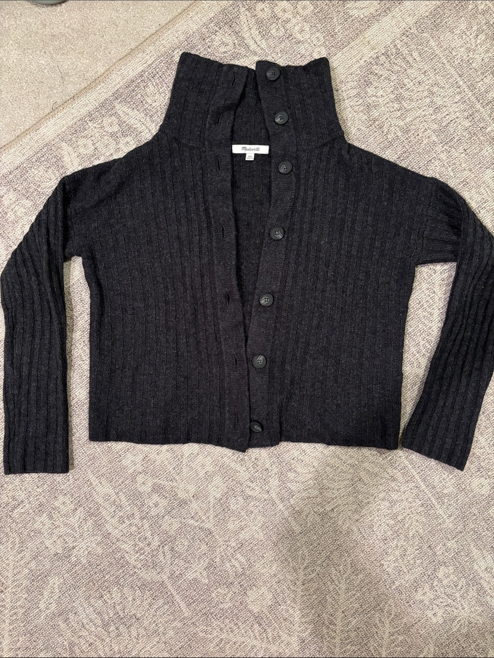 Madewell - Collar Button Down Up Neck Heather Charcoal Crop Cardigan Size XXS